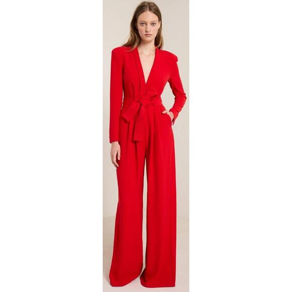 A.L.C. Pants - A.L.C. Kieran II Jumpsuit Garnet Red Belted Tie Waist Wide Leg Womens Size 6